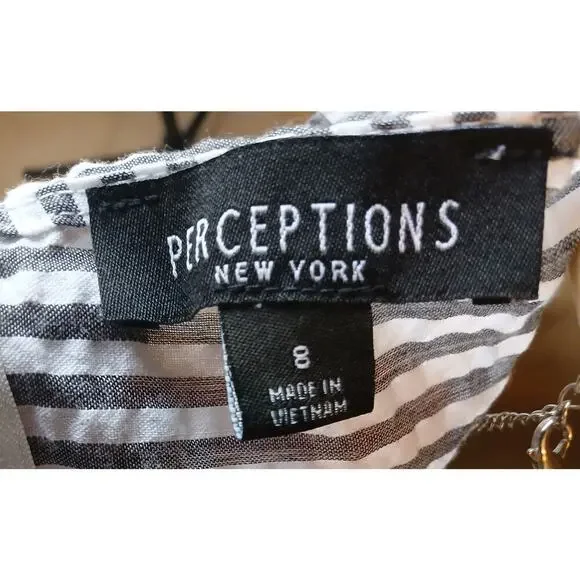 Perception Jumpsuit Womens Sz 8 White Black Striped Sleeveless Wide Leg Back Zip - Picture 6 of 6